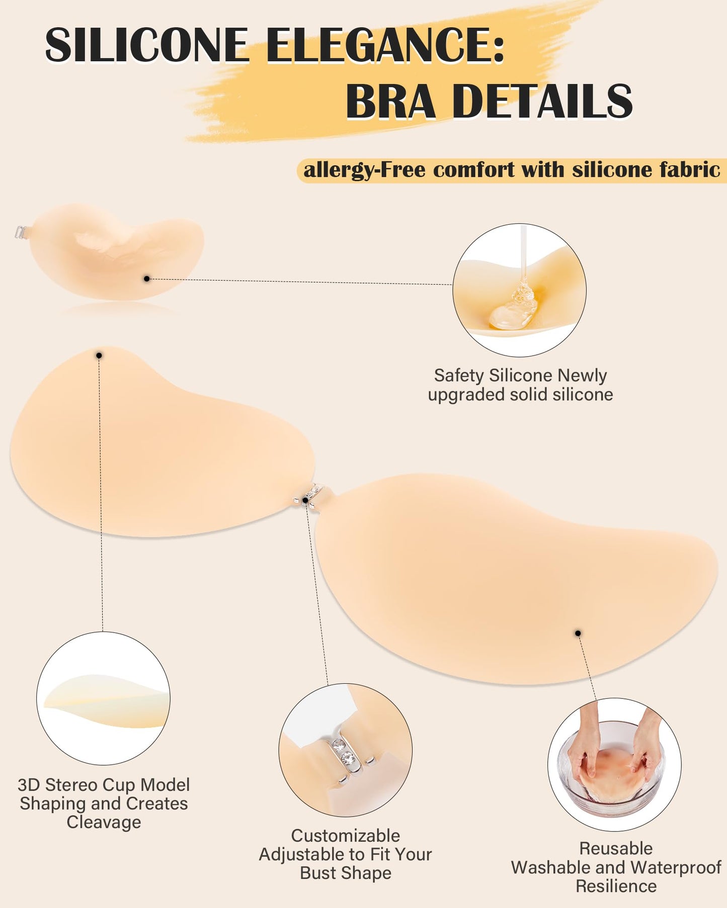 HORISUN ®Sticky Bra Silicone Strapless Backless Bras