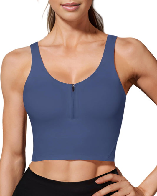 HORISUN  Longline Zip Front Closure Sports Bras